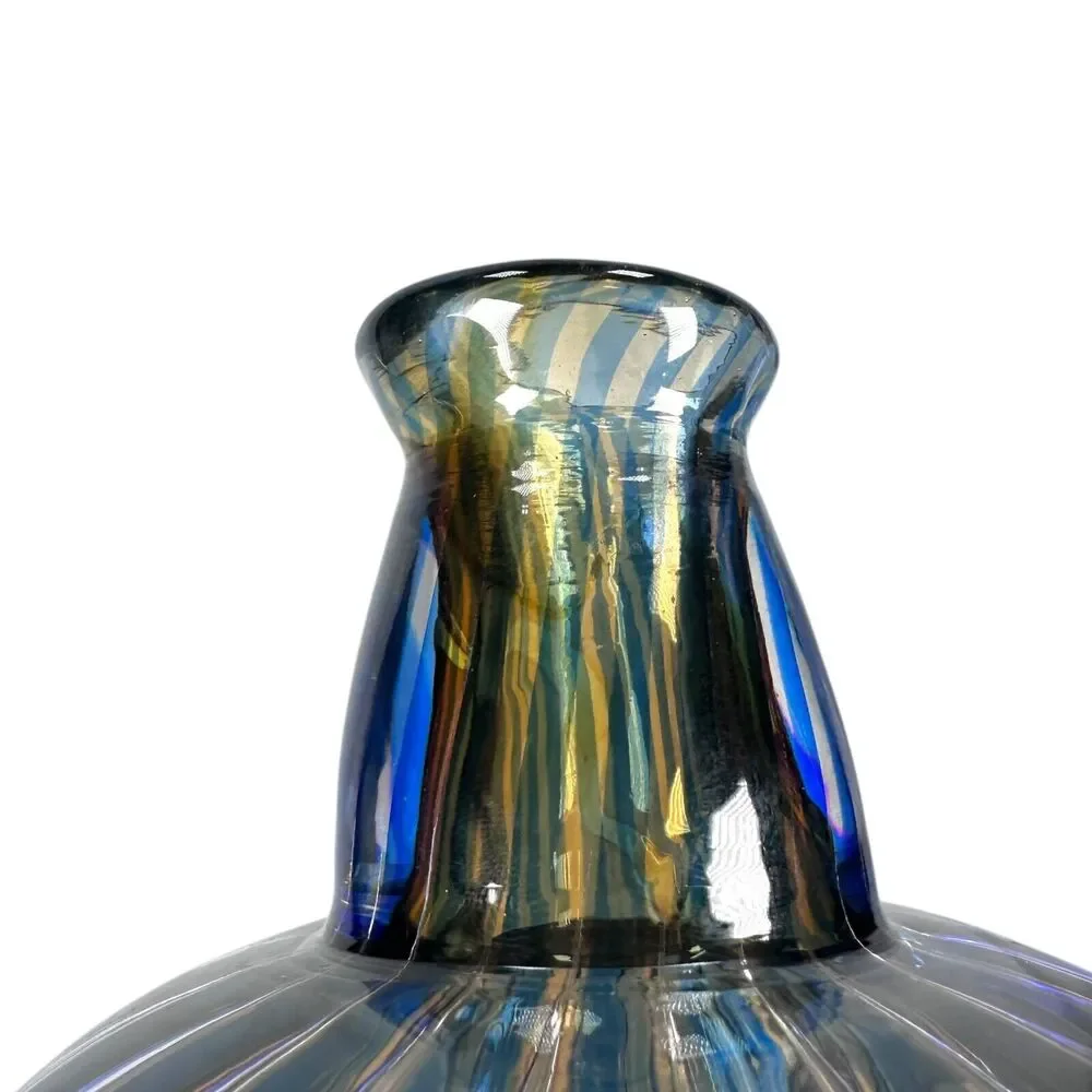 Vintage Orrefors Ariel Vase Edvin Ohrström Blue Amber Swirl Stripe Art Glass MCM